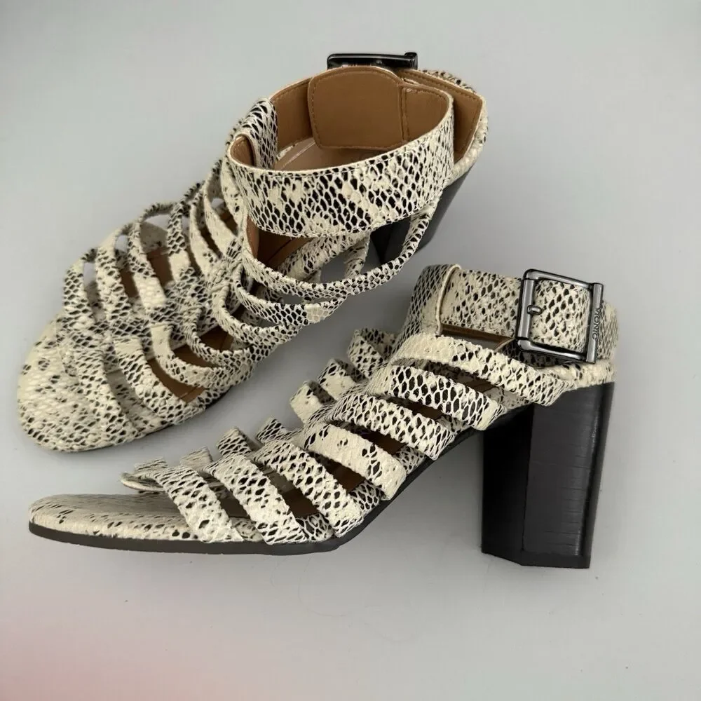 Vionic Sami Block Heel Sandal 6.5 Caged Black White Snake Print Very Comfy NWOB